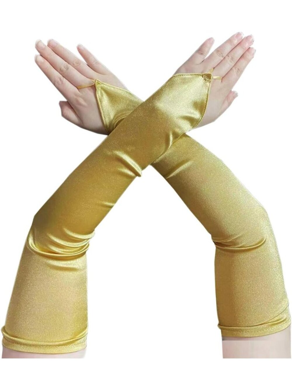 Women's Champagne 1920s Satin Stretchy Elbow Length Opera Fingerless Long Gloves